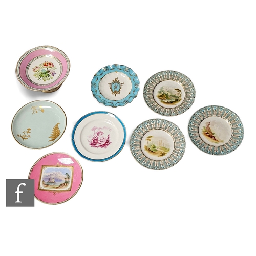 69 - A collection of late 19th Century English porcelain cabinet plates, to include a Minton's celadon gl... 