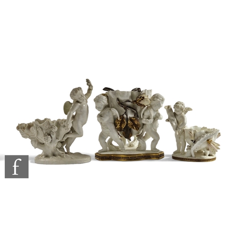 72 - A Moore Brothers porcelain centrepiece, the stylised flower head bowl with entwined flowering rose s... 