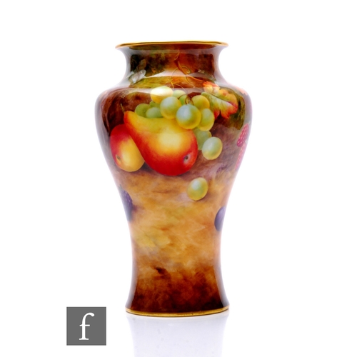 78 - A Royal Worcester fallen fruit painted vase by Horace Price, circa 1936, inverse baluster form, deco... 