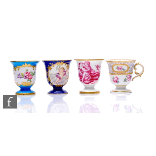 92 - Four Sèvres ice cups (tasse à glace), circa 1765-1790, one painted in the Vincennes manner in puce c... 