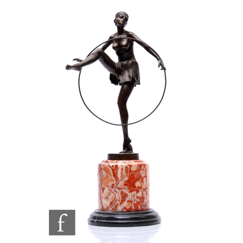 493 - A late 20th century bronze figure of an Art Deco dancer with hoop, signed D.Alonzo, with foundry mar... 