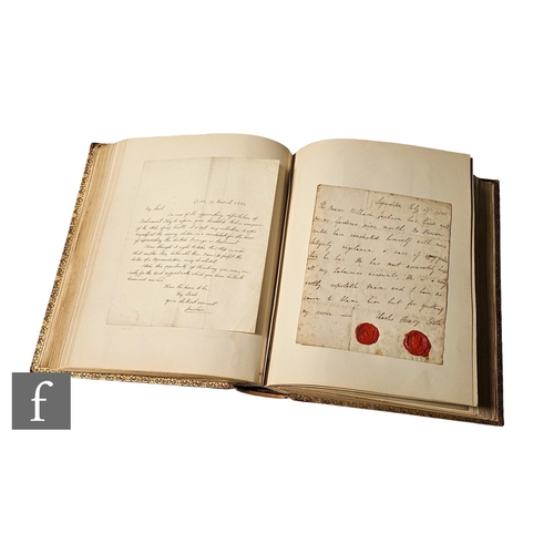 508 - A folio tooled leather album of letters and  autographs, annotations in the album indicate signature... 