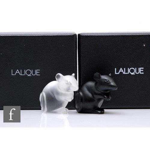 168 - Two Lalique boxed mice, to include a frost example and a black glass example, both with original box... 