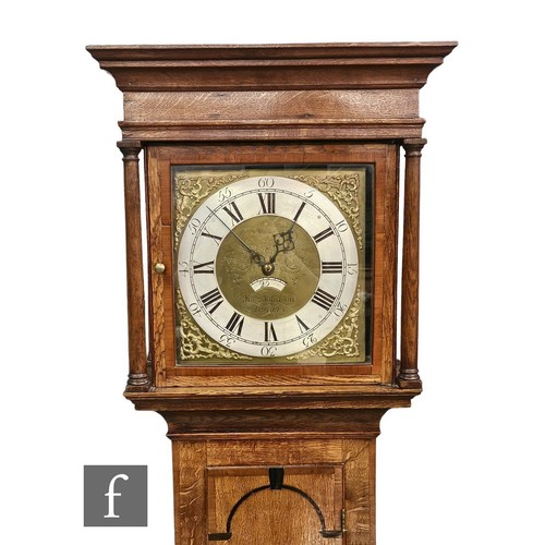 623 - A 19th Century oak long case clock by Jos Johnson Dudley, thirty hour striking movement, silvered ch... 