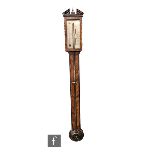 626 - A George III chequer strung mahogany stick barometer by Baptist Ponchetti No 15, silvered scale inco... 