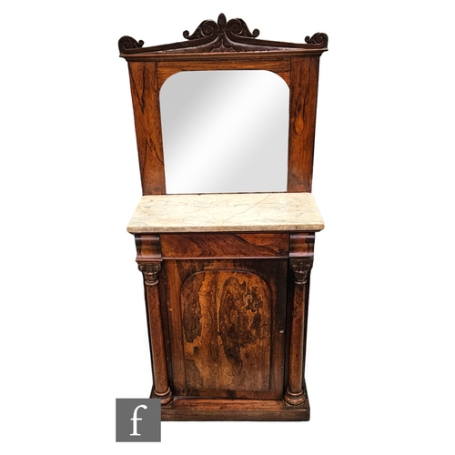 675 - A mid 19th Century rosewood mirror back chiffonier of narrow proportions, the arched plate over a re... 