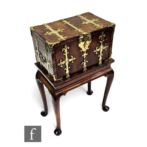 682 - A late 18th to early 19th Century two handled rosewood chest on stand, fitted interior with hinged f... 