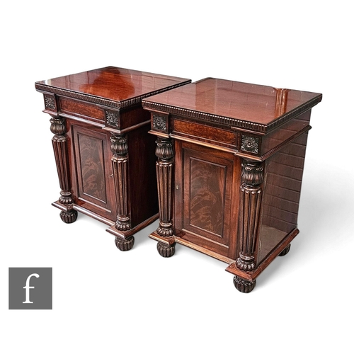 724 - A pair of William IV mahogany side cabinets by Gillows of Lancaster (converted) the gadrooned edge p... 