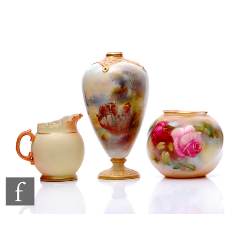 95 - A collection of Royal Worcester porcelain, to include a cattle painted vase by Harry Stinton, only b... 