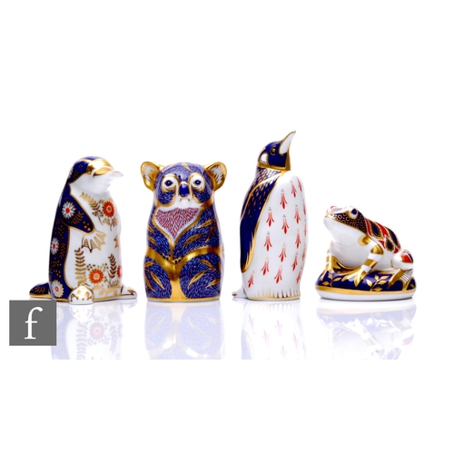 99 - Four Royal Crown Derby paperweights, all decorated in an Imari palette, to include koala bear, frog,... 