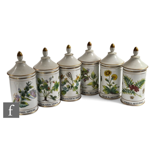 107 - A set of six contemporary Warwin Limoges apothecary/pharmacy jars and covers, of sleeve form with ta... 