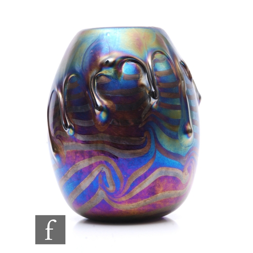 170 - A contemporary studio glass vase by John Ditchfield, Glasform Ltd, ovoid form, decorated with whipla... 