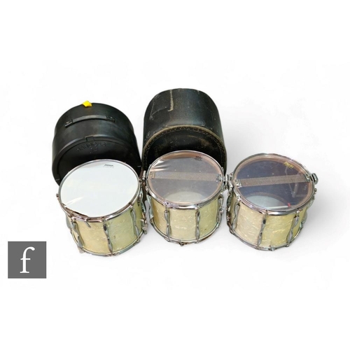 532 - Three Rose Morris Clansman eight lugs marching snare drums 14 inch x 12 inch, two with hard cases, t... 