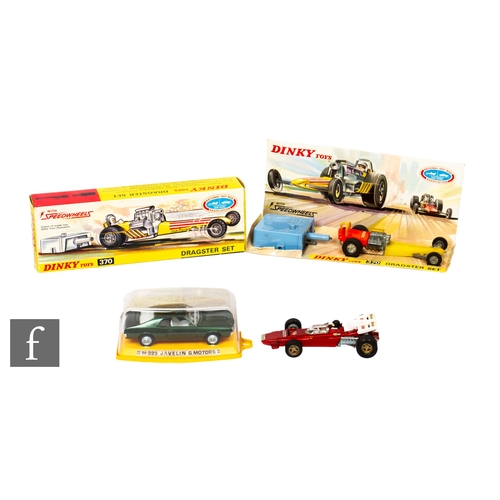 1086 - A collection of diecast models, Dinky 370 Dragster Set, Pilen M323 Javelin G Motors and an unboxed D... 