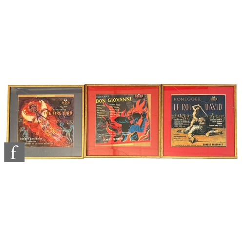 1066 - A collection of three framed album covers, to include Mozart - Don Giovanni, Decca, LXT 5103, Stravi... 