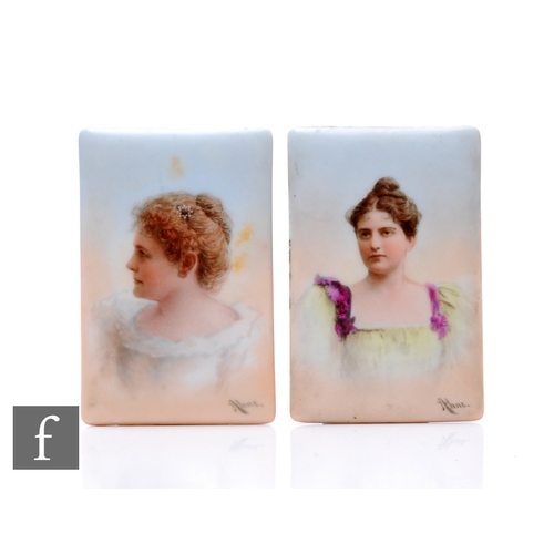 119 - Two 19th Century porcelain plaques by Josef Ahne, decorated with portraits of young women, signed an... 