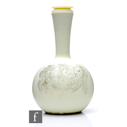 189 - A Webbs of Stourbridge ivory cameo glass carafe and stopper, globe and shaft form, decorated with a ... 