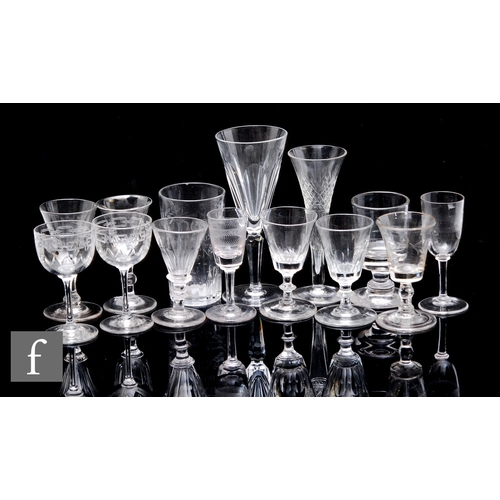 308 - A collection of late 18th and 19th Century drinking glasses and stem ware to include moulded, cut, e... 