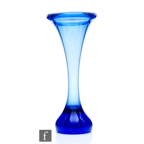 418 - A 20th Century Humppila glass vase, of waisted form with flared rim, all in a graduated blue ground,... 