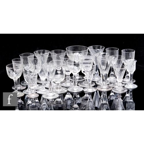 304 - A collection of late 18th and 19th Century drinking glasses and stem ware to include moulded, cut, e... 