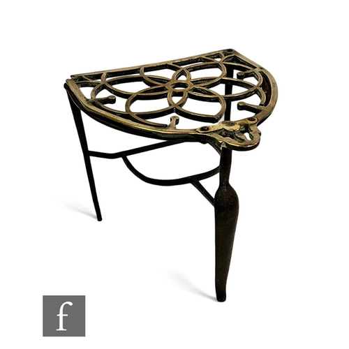 543 - A large 19th Century pierced brass and iron two tier trivet, width 33cm.PLEASE VIEW CONDITION REPORT... 