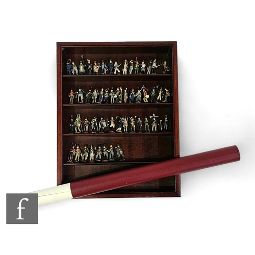 554 - A collection of Waterloo cast metal Del Prado style painted figures complete with an open mahogany d... 