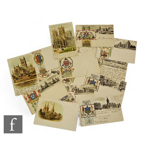 611 - A collection of thirteen postcards from the Tuck Heraldic series to include London, Sheffield, Brist... 