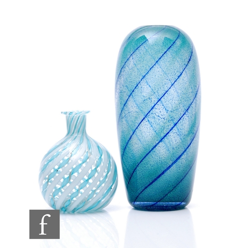 255 - A Hadeland Norwegian art glass vase by Willy Johansson, cased spiral decoration in tonal blue, engra... 