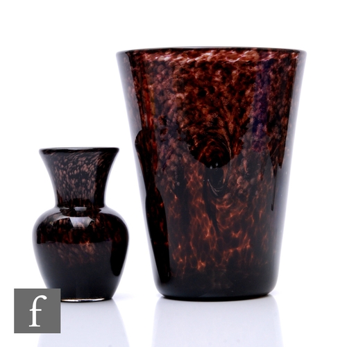 258 - A 20th Century Strathearn vase of flared bucket form, the mottled chestnut brown/amethyst swirling g... 