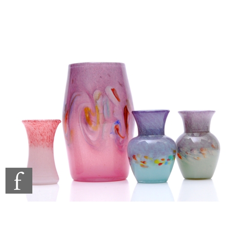 263 - A 20th Century Strathearn glass vase of elongated barrel form, swirling pink glass with multi-colour... 