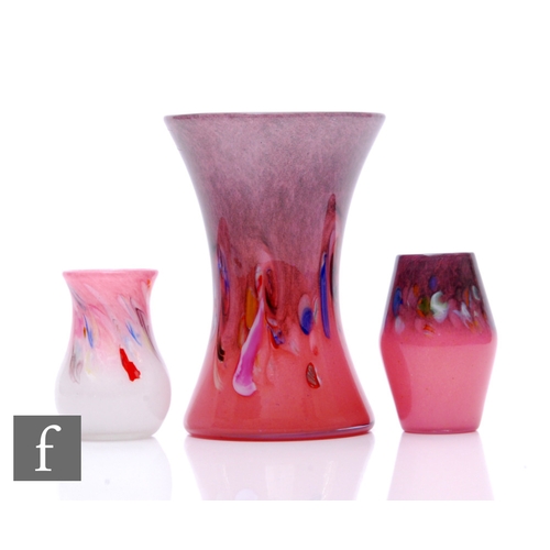 266 - A 20th Century Strathearn glass vase of waisted form, swirling pink glass with multicoloured and bla... 