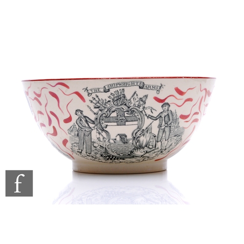 127 - A creamware lustre bowl named for James Leech, transfer decorated with the Shipwright Arms, American... 