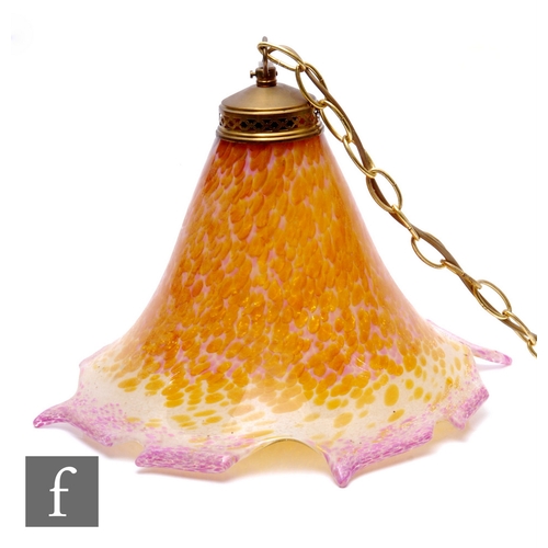 295 - A 20th Century French Vianne hanging shade by Serge Ligardes, of flared conical form with undulating... 