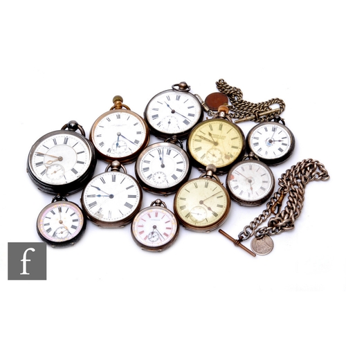 302 - Eleven assorted hallmarked and continental silver and metal pocket watches to include cylinder and f... 