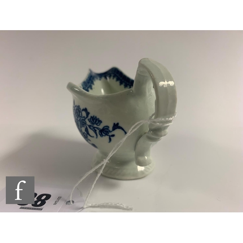 88 - A Worcester blue and white fisherman pattern sauce boat, circa 1780, printed decoration over white g... 