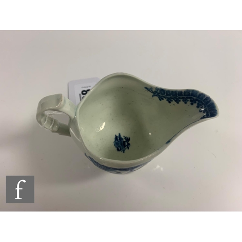 88 - A Worcester blue and white fisherman pattern sauce boat, circa 1780, printed decoration over white g... 