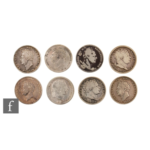 71 - George III to George IV - Eight shillings, two 1816, 1819, 1825, three 1826 and 1834. (8)