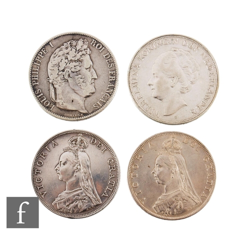 73 - Various - Two Victoria double florins, 1887 and 1888, also a 1940 two and half Guilders and an 1845 ... 