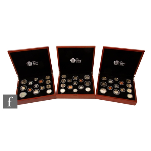 93 - Elizabeth II - Three Royal Mint United Kingdom Premium Proof coin sets, 2017, 2018 and 2019, all in ... 