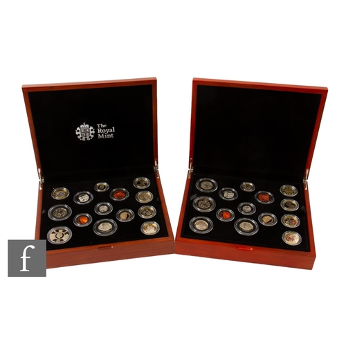 94 - Elizabeth II - Two Royal Mint United Kingdom Premium Proof coin sets, 2020 and 2021, all in walnut f... 