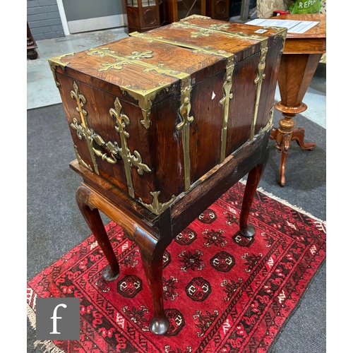 682 - A late 18th to early 19th Century two handled rosewood chest on stand, fitted interior with hinged f... 