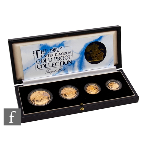 401 - Elizabeth II - A 1982 half sovereign to five pound four coin set, with certificate, cased.