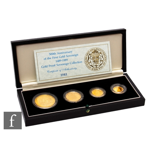 Elizabeth II - A 1989 half sovereign to five pound proof four coin set, to Commemorate 500th Anniversary of the First Gold sovereign, with certificate, cased.