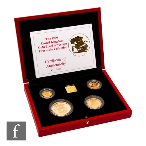 409 - Elizabeth II - A 1990 half sovereign to five pound four proof coin set, with certificate, cased.