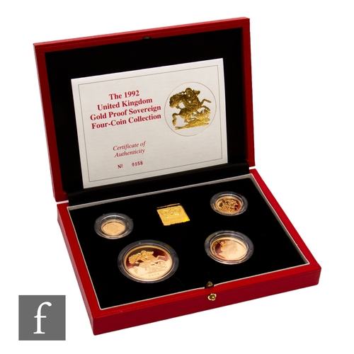 410 - Elizabeth II - A 1992 half sovereign to five pound four proof coin set, with certificate, cased.