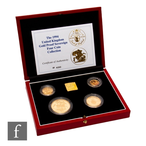 412 - Elizabeth II - A 1994 half sovereign to five pound four proof coin set, with certificate, cased.