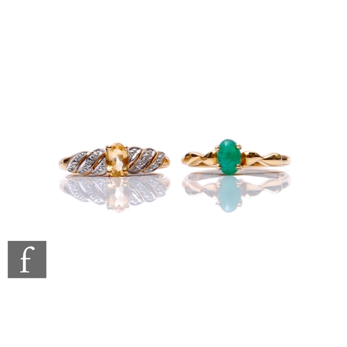 248 - Two 9ct hallmarked stone set ring to include a single stone emerald and a citrine and diamond set ex... 