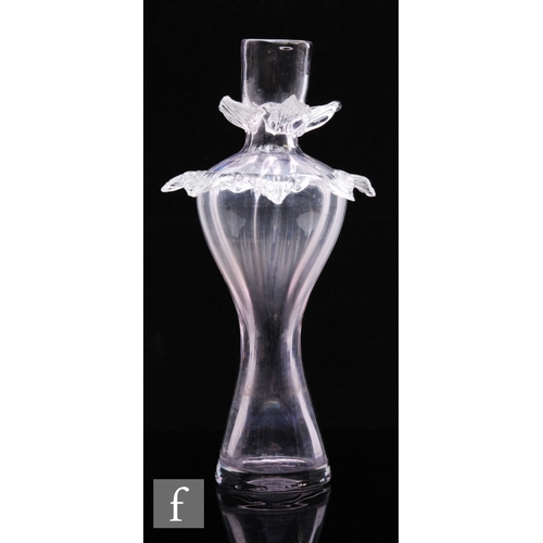 218 - A 19th Century continental clear glass vase of waisted wrythen form, applied pulled petal collar and... 