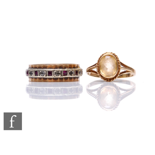 270 - Two 9ct rings a single stone citrine and a paste set full eternity example, total weight 5.3g, some ... 