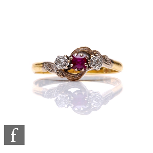 282 - A ruby and diamond cluster ring, stamped PLAT, Birmingham 1963, ring size R, total weight 3.4g.